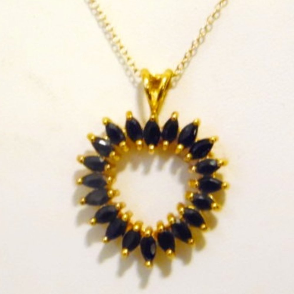 RARE Technibond Blue Sapphire Open Heart Pendant w/Chain 18"
